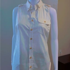 Sleeveless White Button-Up Shirt